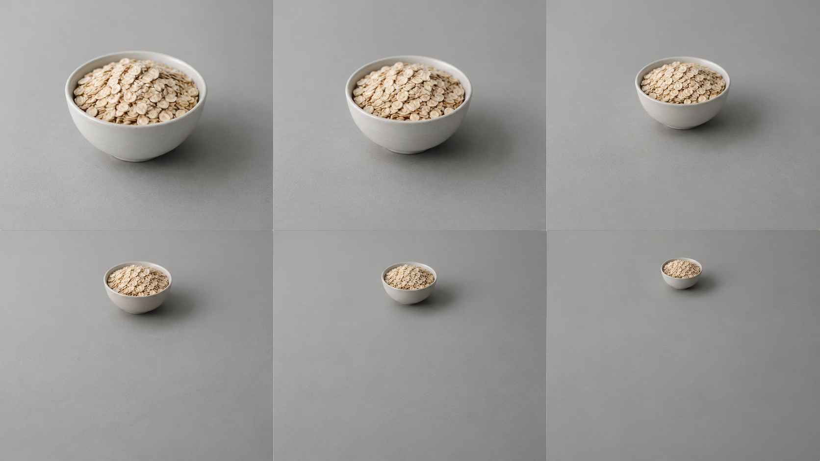Three plain unbranded photographic prints of the same simple still life laid in a row on a neutral surface, each lit differently